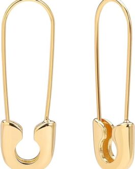Safety Pin Earrings for Women, Cubic Zirconia Paper Clip Huggie Earrings, 14k Gold Plated Safety Pin Jewelry for Teen Girls