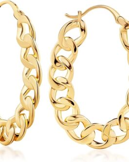 Barzel 18K Gold Plated Link Chain Hoop Earrings for Women
