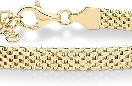 Miabella 18K Gold Over Sterling Silver Italian 5mm Mesh Link Chain Bracelet for Women, 925 Made in Italy