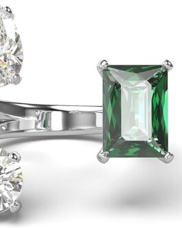 Swarovski Mesmera Open Ring, Green and Clear Mixed-Cut Stones in a Silver-Tone Finish, Part of the Mesmera Collection