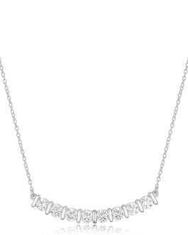 MORGAN & PAIGE 925 Sterling Silver Cubic Zirconia Flat Bar, Curved Bar or Chevron Curved Bar Necklace, 18″