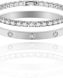 Gold Bracelets for Women 18K Gold Plated Love Friendship Bracelet With Cubic Zirconia Cuff Bangle Jewelry Set Witness the Gift of Love