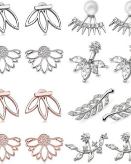 Fashion Hollow Lotus Flower Earrings Crystal Simple Chic Stud Earrings Set