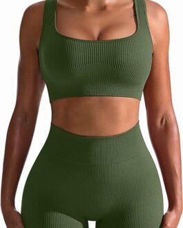 OQQ Workout Outfits for Women 2 Piece Seamless Ribbed High Waist Leggings with Sports Bra Exercise Set?