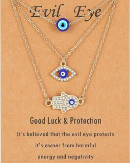 Baydurcan Dainty Evil Eye Necklace and Hamsa Necklace Turkish Blue Eye Hand Pendant Necklace 3pcs Lucky Protection Jewelry Gift for Women Girls